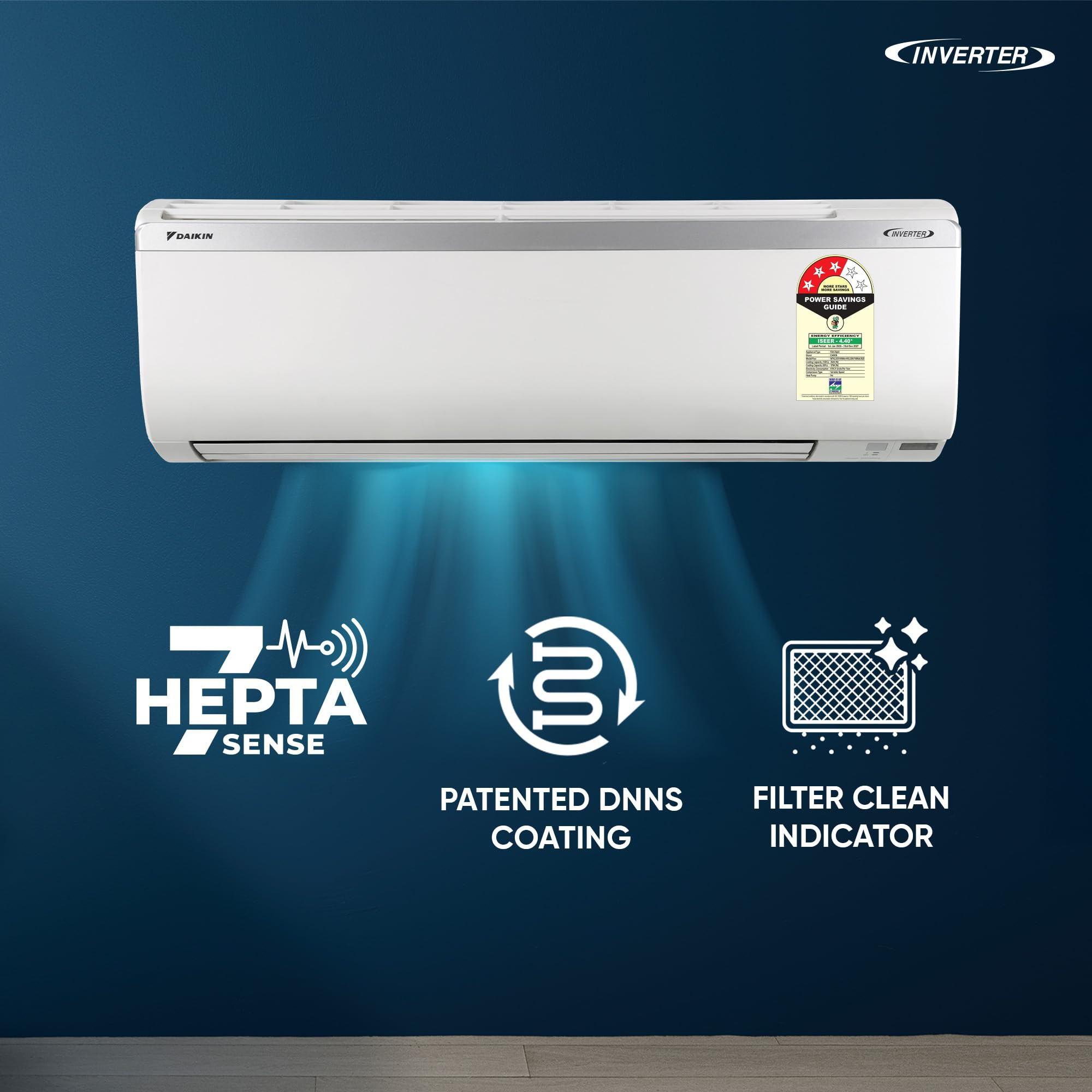 Daikin 15 Ton 3 Star New Star rated Inverter Split AC Copper PM25 Filter MTKL50XV16 White