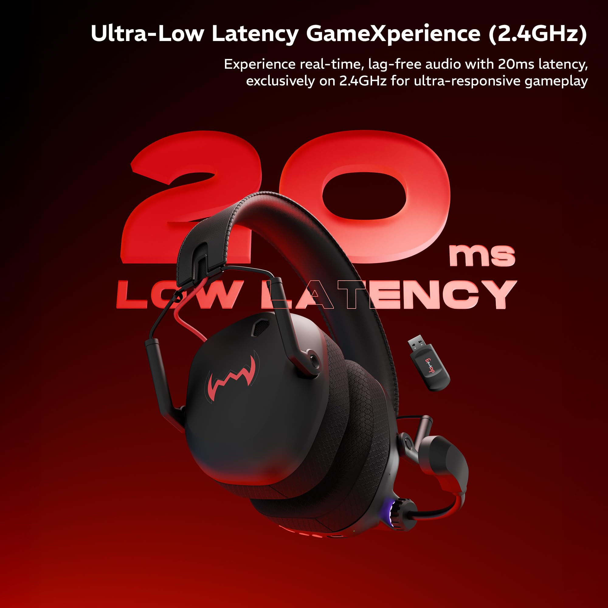 daWg HeadBug G60 Lightweight Wireless Gaming Headphones 20ms Ultra Low Latency 24GHz Bluetooth v54 40mm Neodymium Drivers Crystal Clear Mic Soft Leatherlite Headband for PS5 PS4 PC Mobile