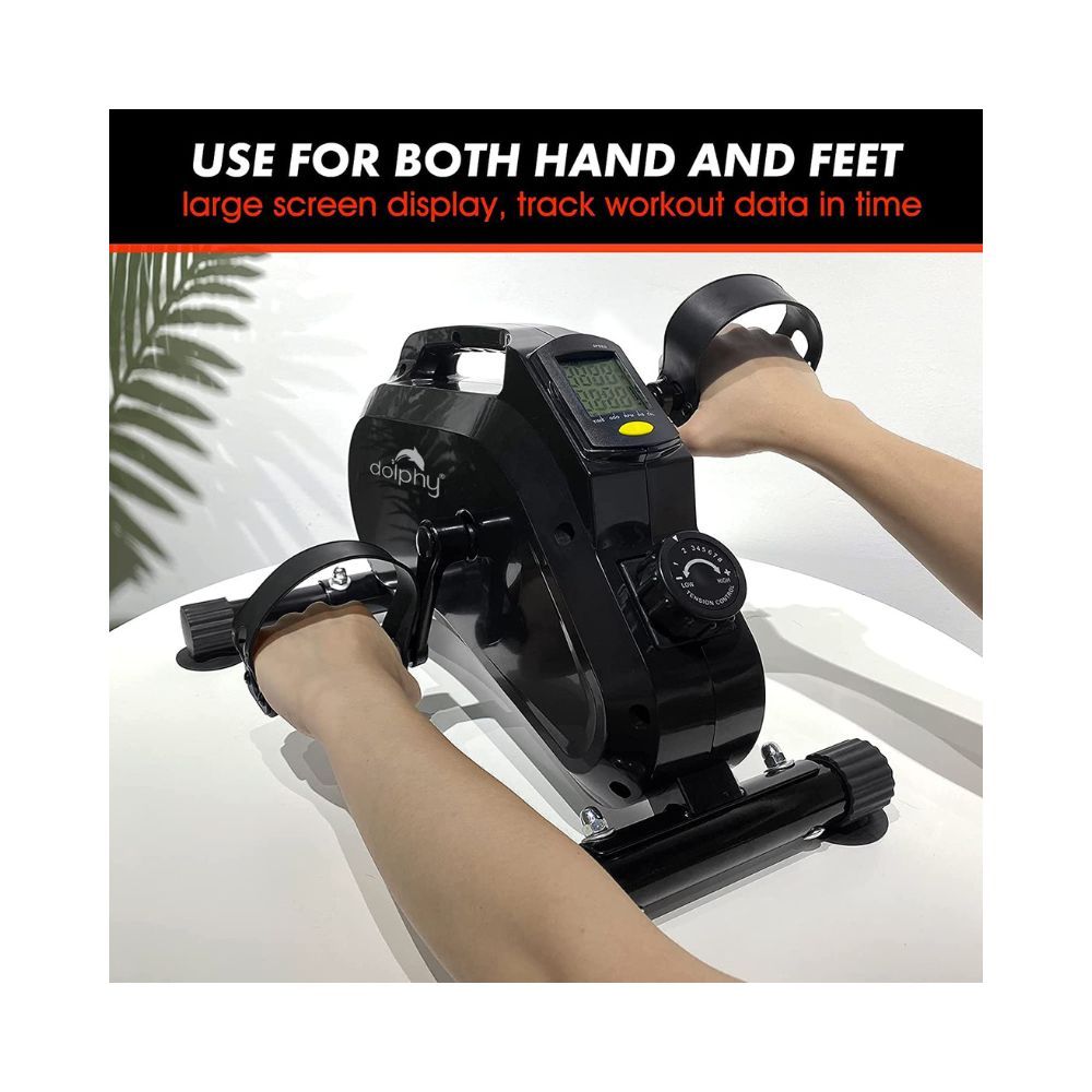 Dolphy Portable Mini Magnetic Under Desk Bike Pedal Exerciser Bike for Leg and Arm, Foot Cycle with LCD Display (Black)