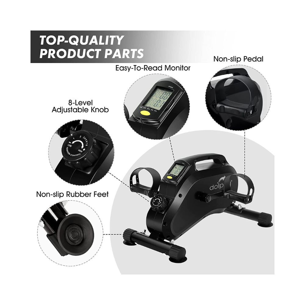Dolphy Portable Mini Magnetic Under Desk Bike Pedal Exerciser Bike for Leg and Arm, Foot Cycle with LCD Display (Black)