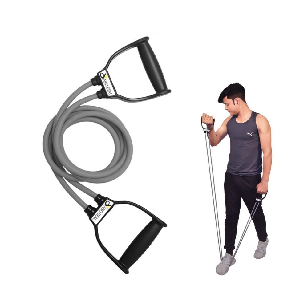 Double Spring Tummy Trimmer With Premium Natural Latex Resistance Toning Tube for Abdominal and Full Body Workout (GREY)