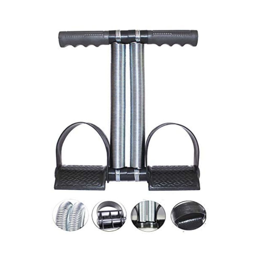 Double Spring Tummy Trimmer With Premium Natural Latex Resistance Toning Tube for Abdominal and Full Body Workout (GREY)