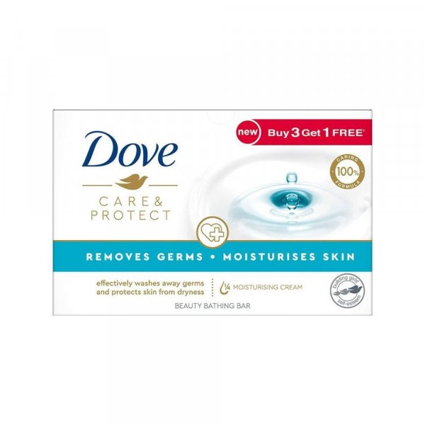 Dove Care &amp; Protect Bathing Bar - Removes 99% Germs &amp; Moisturises Skin, Plant-Based Cleansers, 100 g (Buy 3 Get 1 Free)