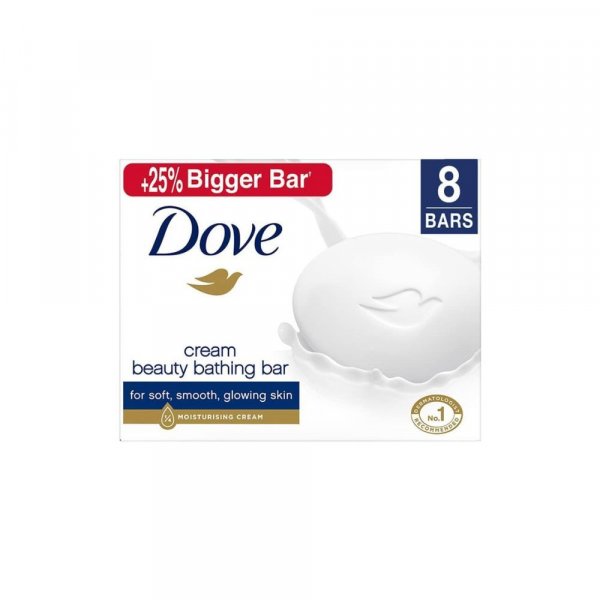 Dove Cream Beauty Bathing Bar 125 g (Combo Pack of 8) With Moisturising Cream for Softer, Glowing Skin &amp; Body - Nourishes Dry Skin more than Bar Soap