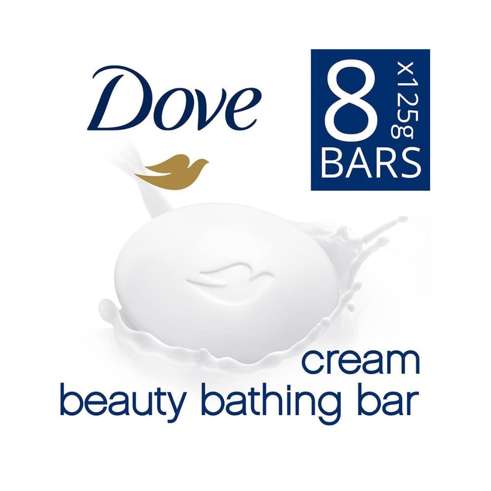 Dove Cream Beauty Bathing Bar 125 g (Combo Pack of 8) With Moisturising Cream for Softer, Glowing Skin & Body - Nourishes Dry Skin more than Bar Soap