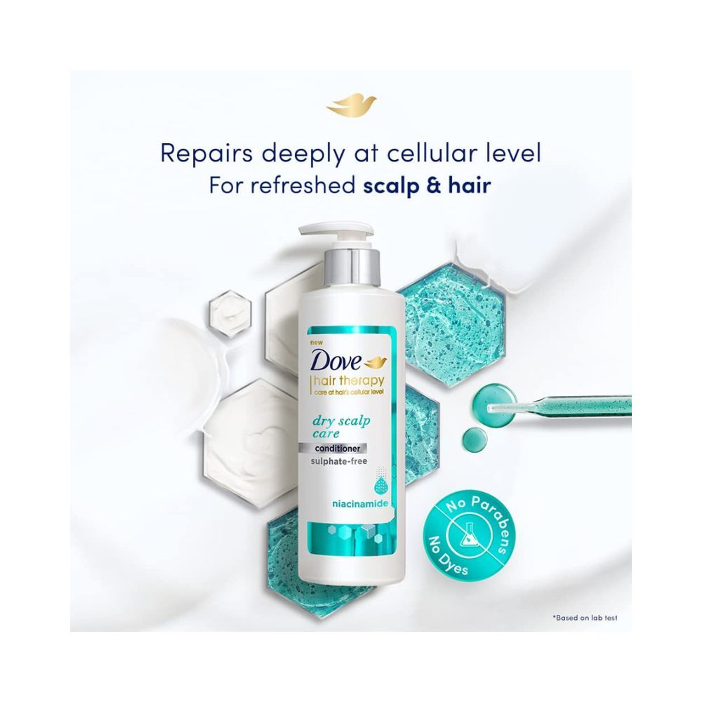 Dove Hair Therapy Dry Scalp Care Moisturizing Conditioner, Sulphate Free, No Parabens & Dyes, With Niacinamide, 380 ml