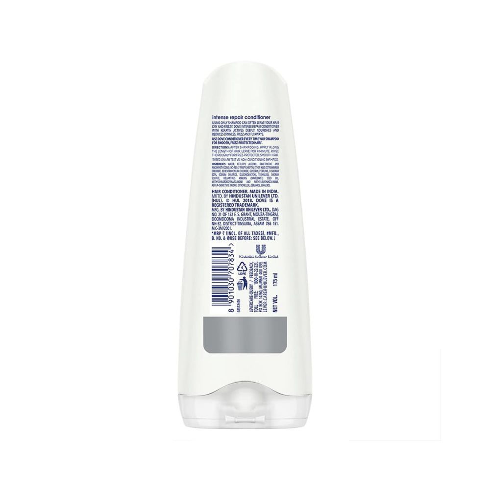 Dove Intense Repair Conditioner 175 ml, With Keratin Actives to Smoothen Dry and Frizzy Hair