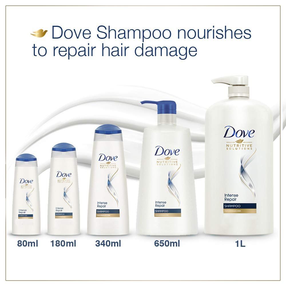 Dove Intense Repair Shampoo 1 L, Repairs Dry and Damaged Hair, Strengthening Shampoo for Men & Women