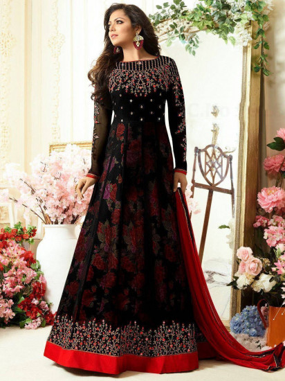 Silk Party Wear Black Color Gown | Gown party wear, Beautiful dress  designs, Long gown dress