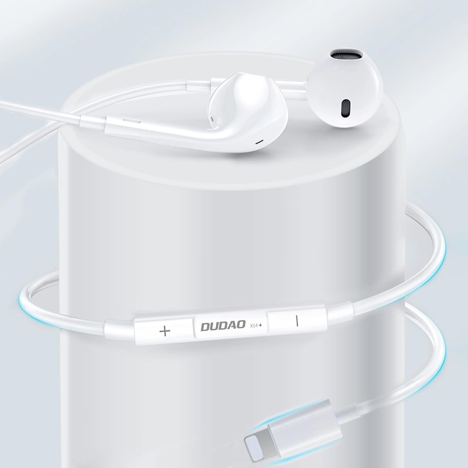 DUDAO X14 Lightning Earphones  14mm Hi-Fi Stereo Sound  Noise Cancelling Headset with Mic  Volume Control  New Tuning Hole Design  Compatible with iPhone 14131211XXSXR87