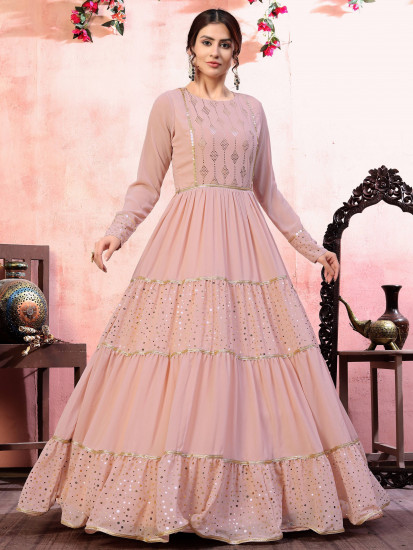 Buy Reception Wear Gown - Irresistible Dusty Pink Chinon Reception Gown –  Empress Clothing