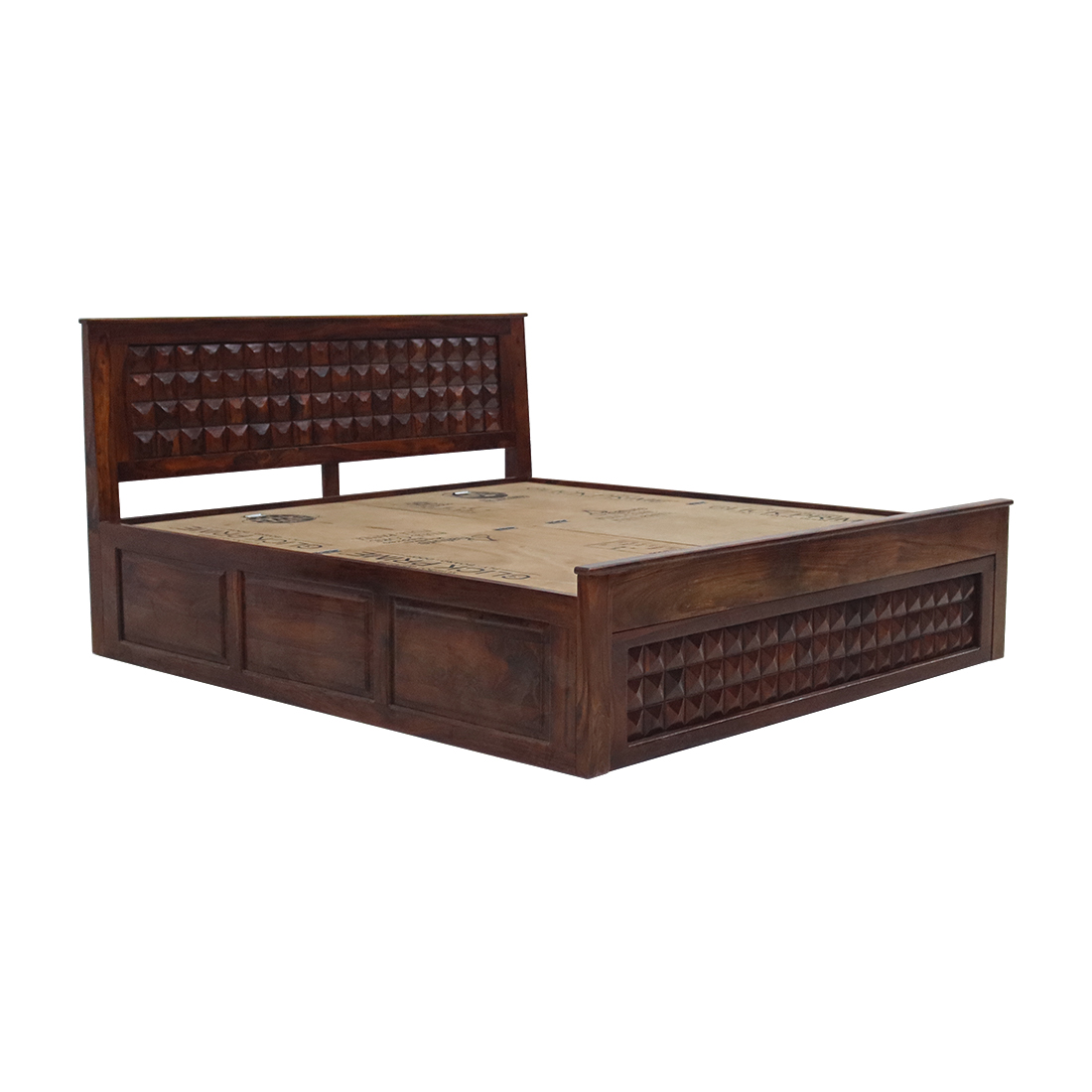 Aaram by zebrs Wood Oak Finish Queen Size Double Cart Bed
