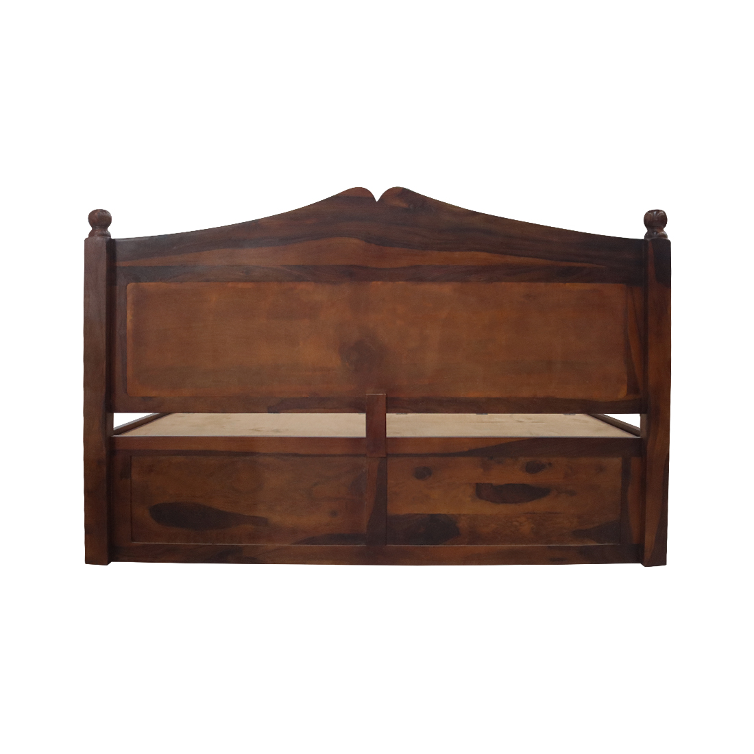 Queen Size Bed Teak Wood Finish - Carvin Head Box Pattam Box Storage