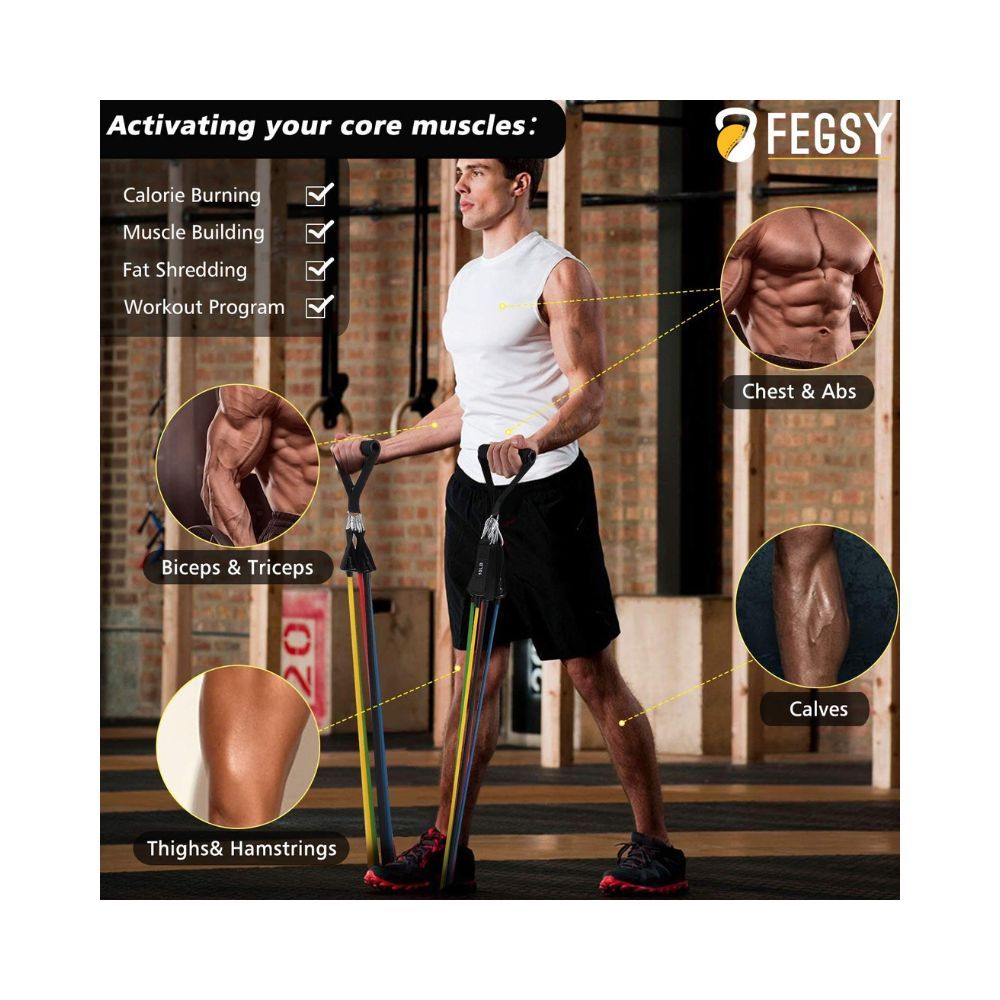 Egsy Resistance Bands Set for Exercise, Stretching, and Workout Toning Tube Kit with Foam Handle