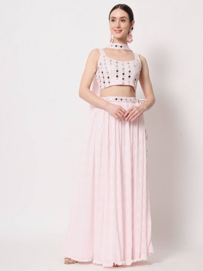 Elegant Pink Embroidered Georgette Party Wear Lehenga
Semi Stitched