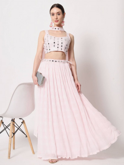 Elegant Pink Embroidered Georgette Party Wear Lehenga
Semi Stitched