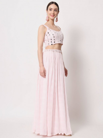 Elegant Pink Embroidered Georgette Party Wear Lehenga
Semi Stitched