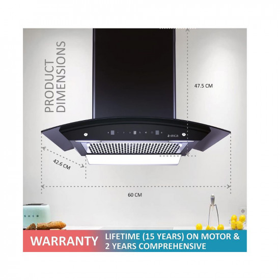 Elica 60 cm 1200 m3/hr Filterless Autoclean Kitchen Chimney with 15 Years Warranty