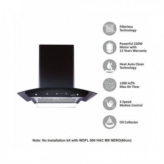 Elica 60 cm 1200 m3/hr Filterless Autoclean Kitchen Chimney with 15 Years Warranty