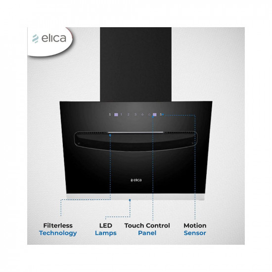 Elica 60 cm 1200 m3/hr Filterless Kitchen Chimney with 15 Years Warranty (EFL-S607 LTW VMS, Motion Sensor Control, Black)