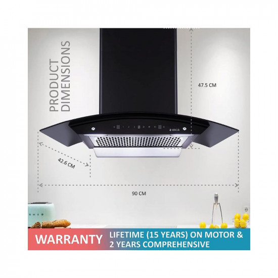 Elica 90 cm 1200 m3 hr Filterless Auto Clean Chimney with 15 Years Warranty WDFL 906 HAC LTW MS NERO