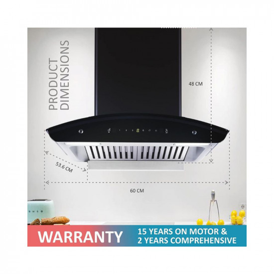 Elica 90 cm 1425 m3/hr Autoclean Kitchen Chimney with 15 Years Warranty (WD TBF HAC 90 MS NERO, 2 Baffle Filters, Touch + Motion Sensor Control, Black)