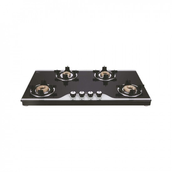 Elica Slimmest 4 Burner Auto Ignition Gas Stove with Double Drip Tray and Forged Brass Burners (904 CT VETRO 2J (TKN Crown DT AI))