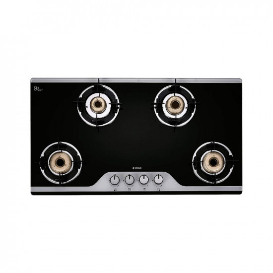 Elica Slimmest 4 Burner Auto Ignition Gas Stove with Double Drip Tray and Forged Brass Burners (904 CT VETRO 2J (TKN Crown DT AI))