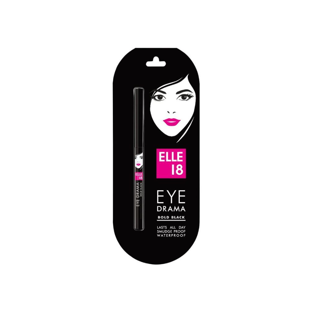 Elle 18 Eye Drama Kajal, Super Black, Smudgeproof & Waterproof, 0.35 G, Matte Finish