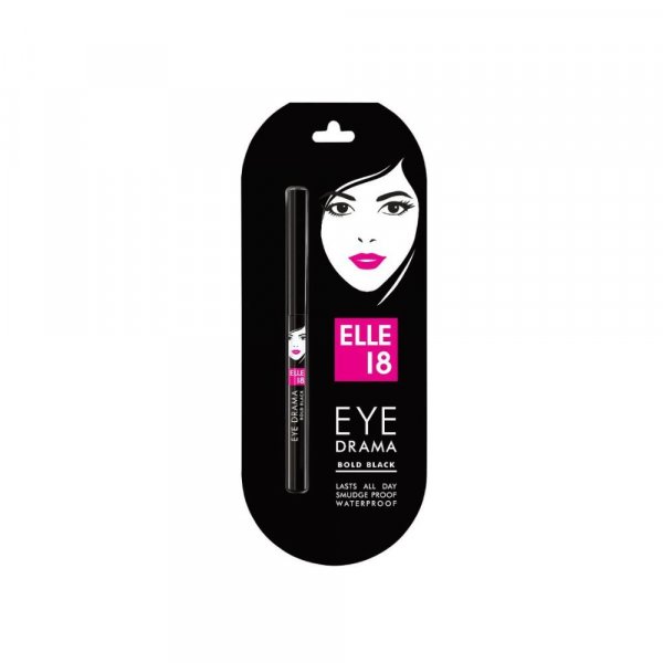 Elle 18 Eye Drama Kajal, Super Black, Smudgeproof &amp; Waterproof, 0.35 G, Matte Finish