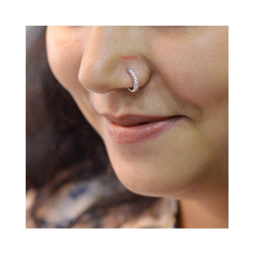 Maharashtrian Silver Nath Nose Ring with Floral Design and Pearl Bead - Gem  O Sparkle