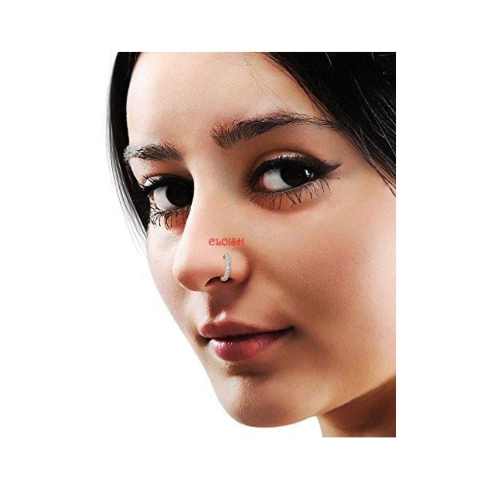 ELOISH CZ Studded Pretty Metal Gold Nose Ring for Women.