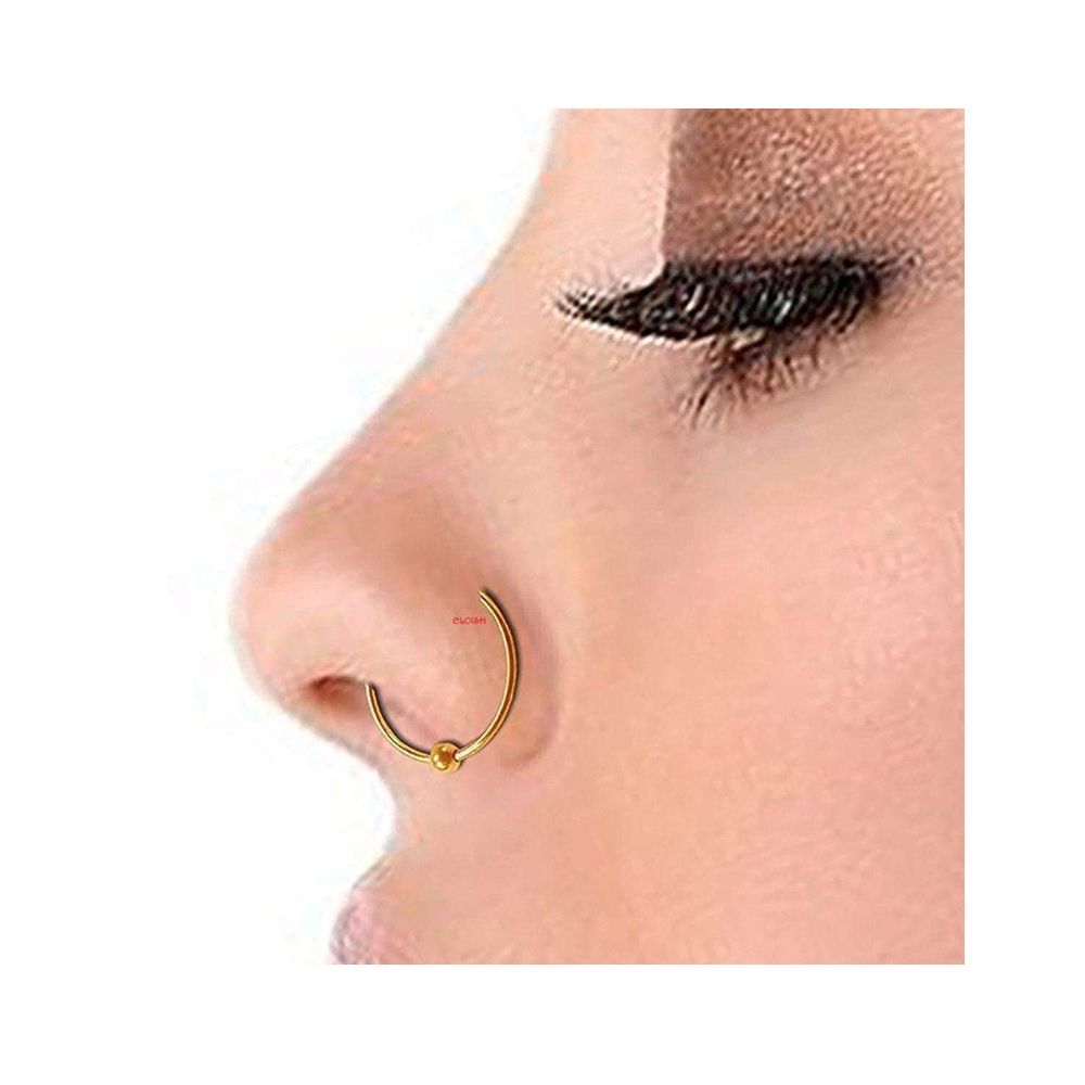 ELOISH Gold Ball Nose Ring for Women (Gold Ornaments : 0.120 Grams)
