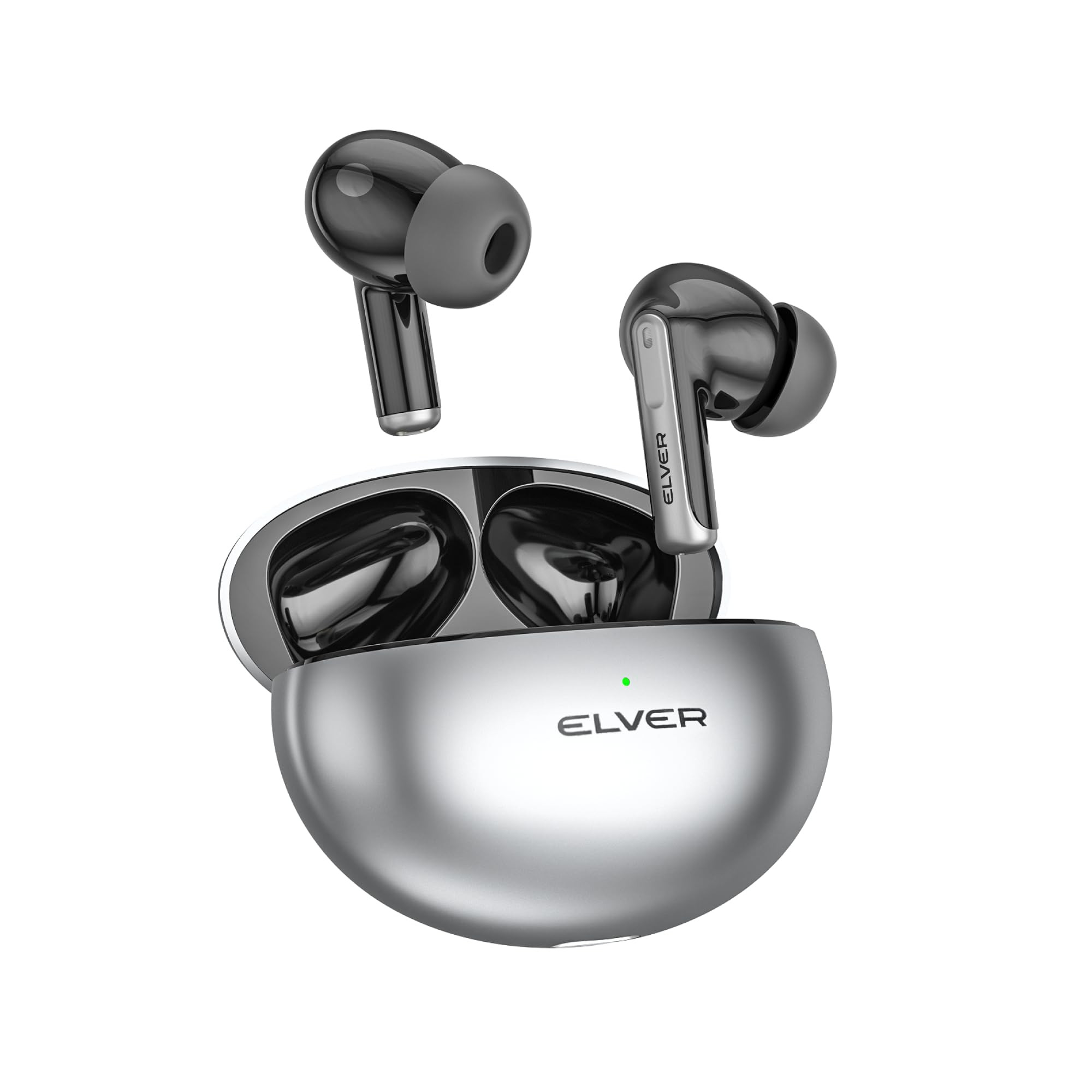 Elver Buds X - Dual ANCENC Dynamic Drivers with 32dB ANC with 4 mics Upto 50HRS Playback True Light Sensor Intuitive Touch Controls BT v53 Wireless Charging  Type-C Fast ChargingMetallic