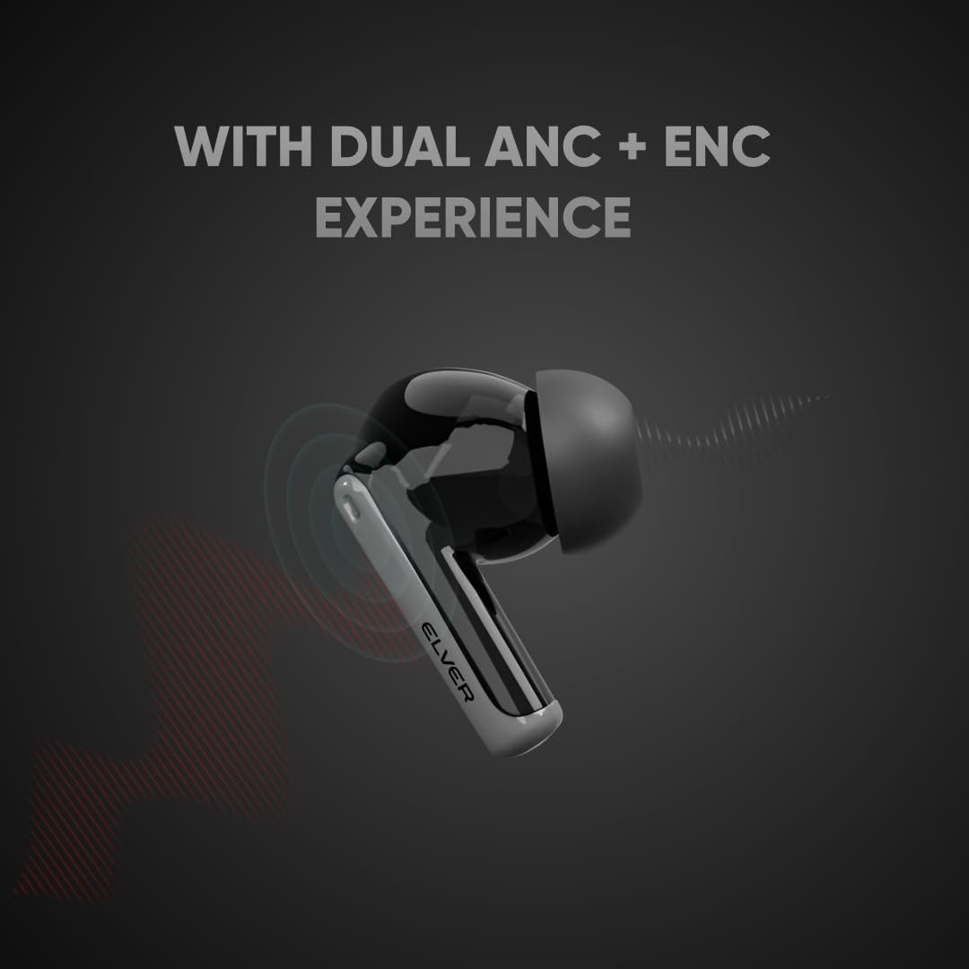 Elver Buds X - Dual ANCENC Dynamic Drivers with 32dB ANC with 4 mics Upto 50HRS Playback True Light Sensor Intuitive Touch Controls BT v53 Wireless Charging  Type-C Fast ChargingMetallic