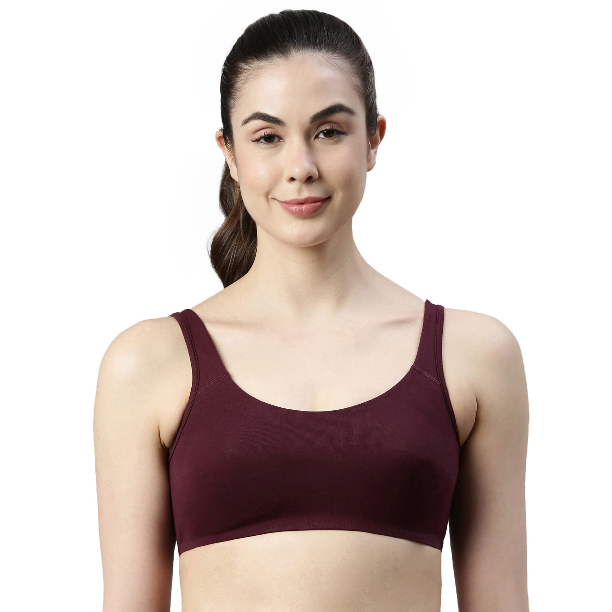 Enamor Low-Impact Cotton Lounge Bra for Women- High Coverage, Non Padded  and Wirefree(SB06_Grape Wine_M)