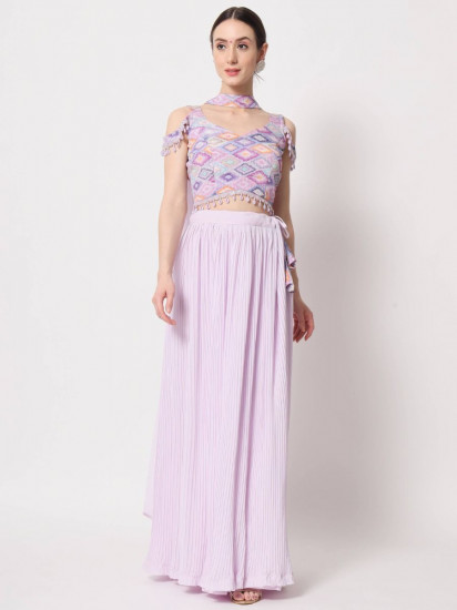 Engaging Lavender Crush Pattern Georgette Fancy Lehenga Choli
Semi Stitched