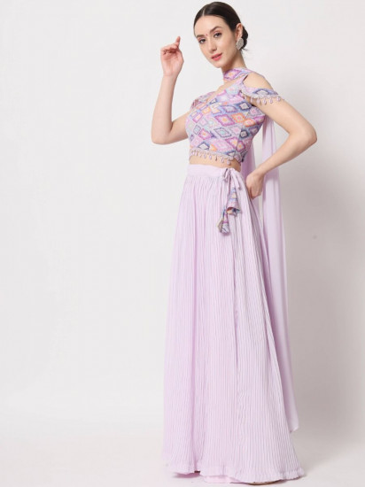 Engaging Lavender Crush Pattern Georgette Fancy Lehenga Choli
Semi Stitched