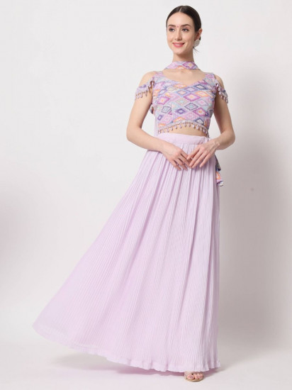 Engaging Lavender Crush Pattern Georgette Fancy Lehenga Choli
Semi Stitched