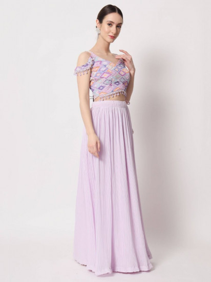 Engaging Lavender Crush Pattern Georgette Fancy Lehenga Choli
Semi Stitched