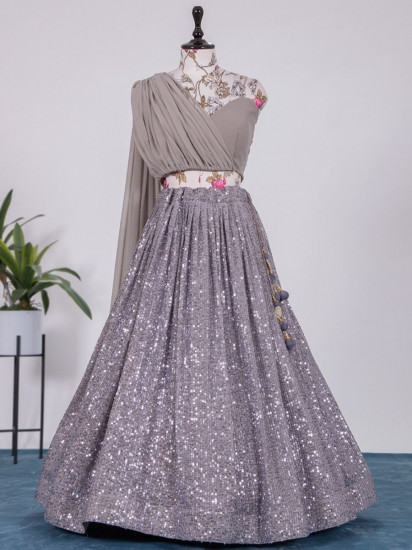 Engaging Light Purple Sequins Embroidered Georgette Lehenga Choli