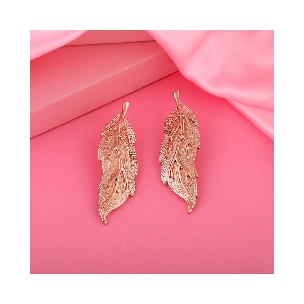 Estele Imitation Gold Tone Plated Metal Brass Leaf Model Earrings for Women