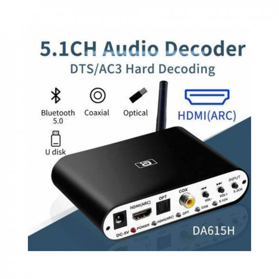 Etzin HDMI ARC Audio Extractor 5.1CH Audio Decoder Bluetooth 5.0 Receiver DAC Wireless Audio Adapter DAC DTS DA615H (ARC-DA615H)-(EPL-515H)