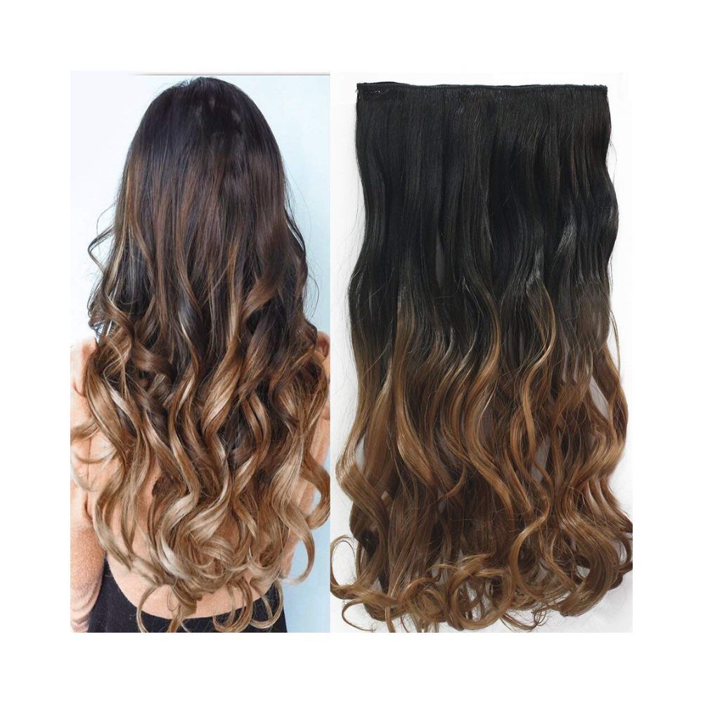 Euphoria 5 Clips Based Curly/Wavy Ombre Super Volume 200gm Synthetic Fiber Hair Extensions for Women and Girls