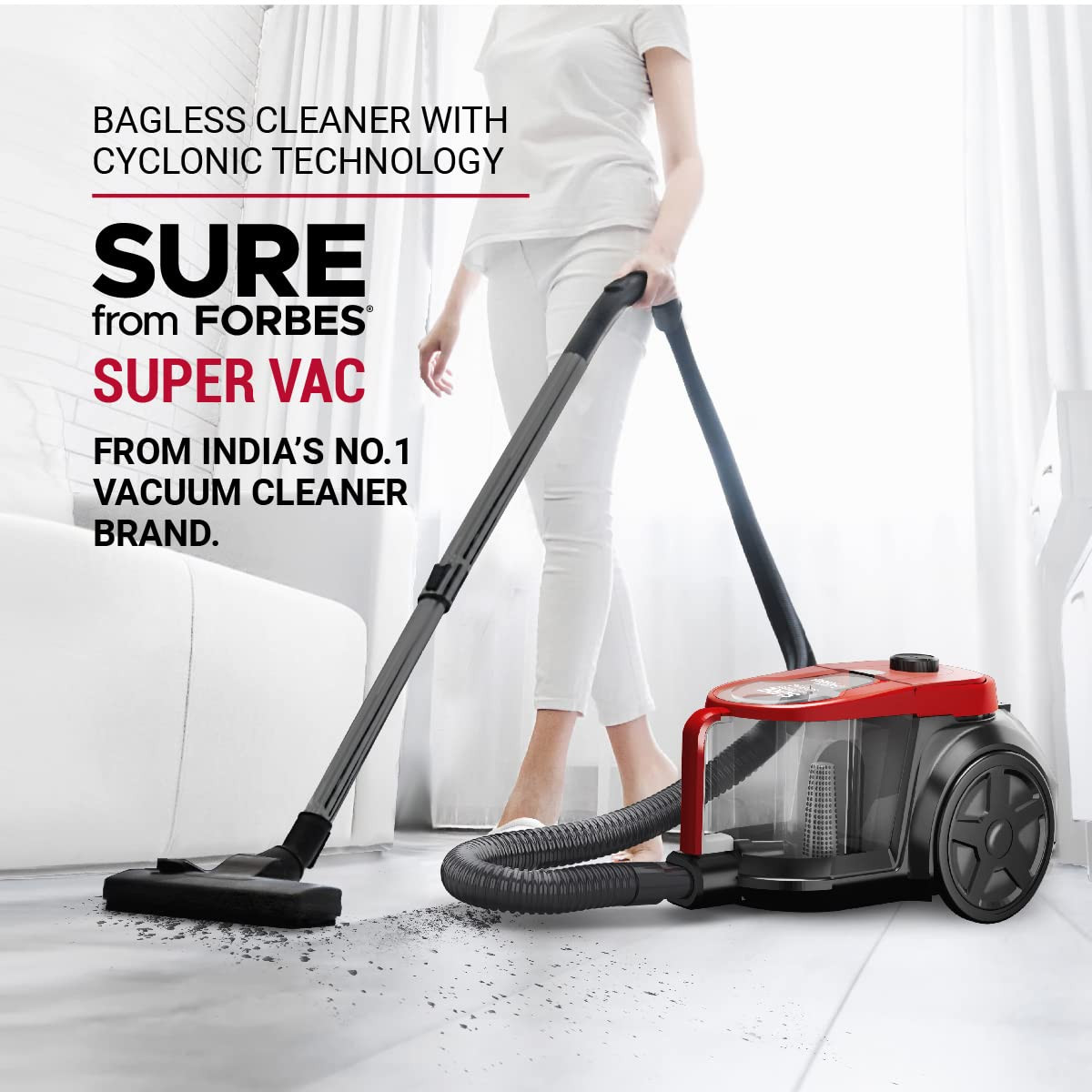 Eureka Forbes Supervac 1600 Watts Powerful Suctionbagless Vacuum Cleaner with cyclonic Technology7 Accessories1 Year WarrantyCompactLightweight  Easy to use Red