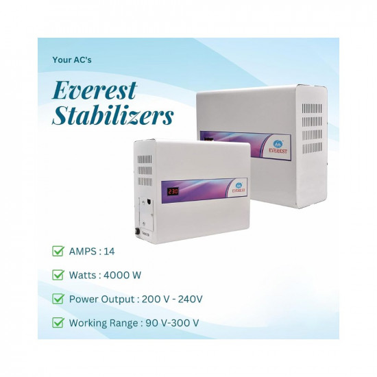 Everest 5 KVA Triple Booster Digital Model Voltage Stabilizer for AC Upto 2 Ton (Working Range : 90 V-300 V),(White Color)