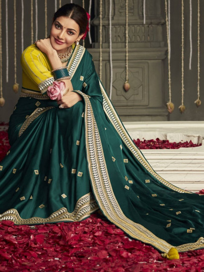 Excellent Green Silk Embroidered Work Event Wear Saree For Women(Un-Stitched)