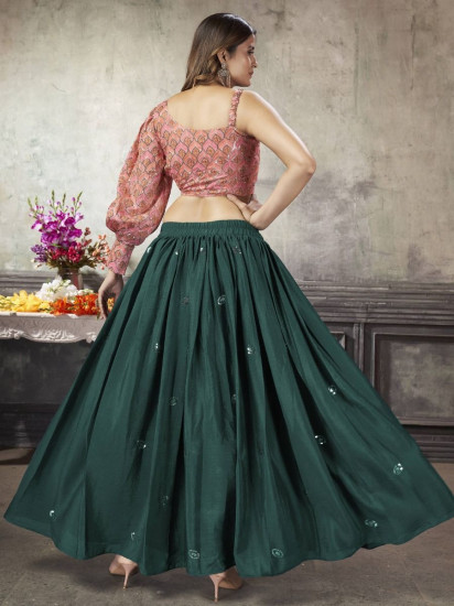 Exquisite Bottle-Green Sequined Silk Ready-To-Wear Crop-Top Lehenga
Semi Stitched