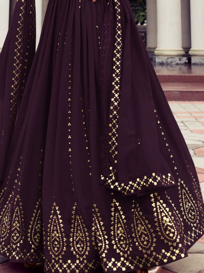 Exquisite Wine Sequins Embroidered Gown With Dupatta