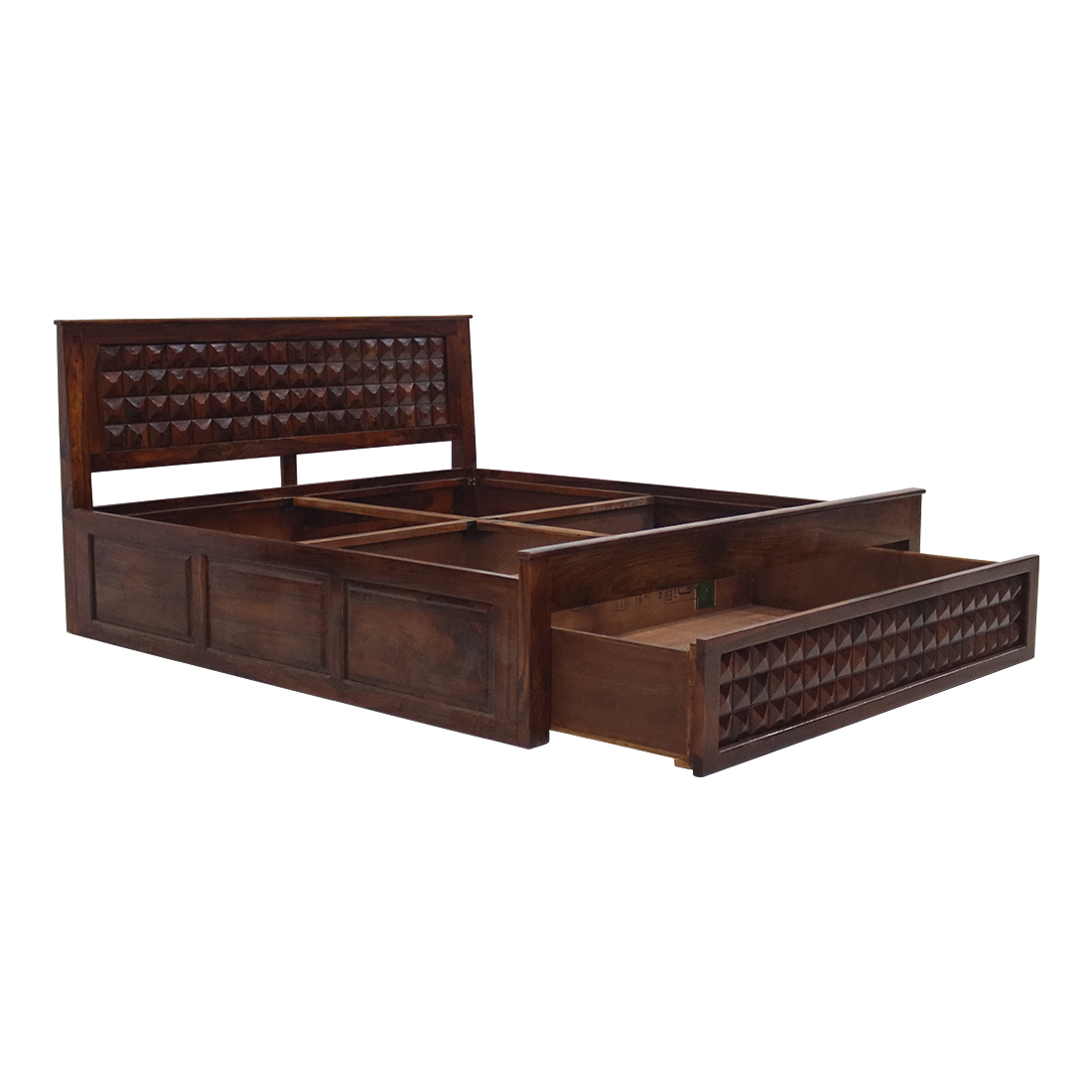 Aaram by zebrs Wood Oak Finish Queen Size Double Cart Bed